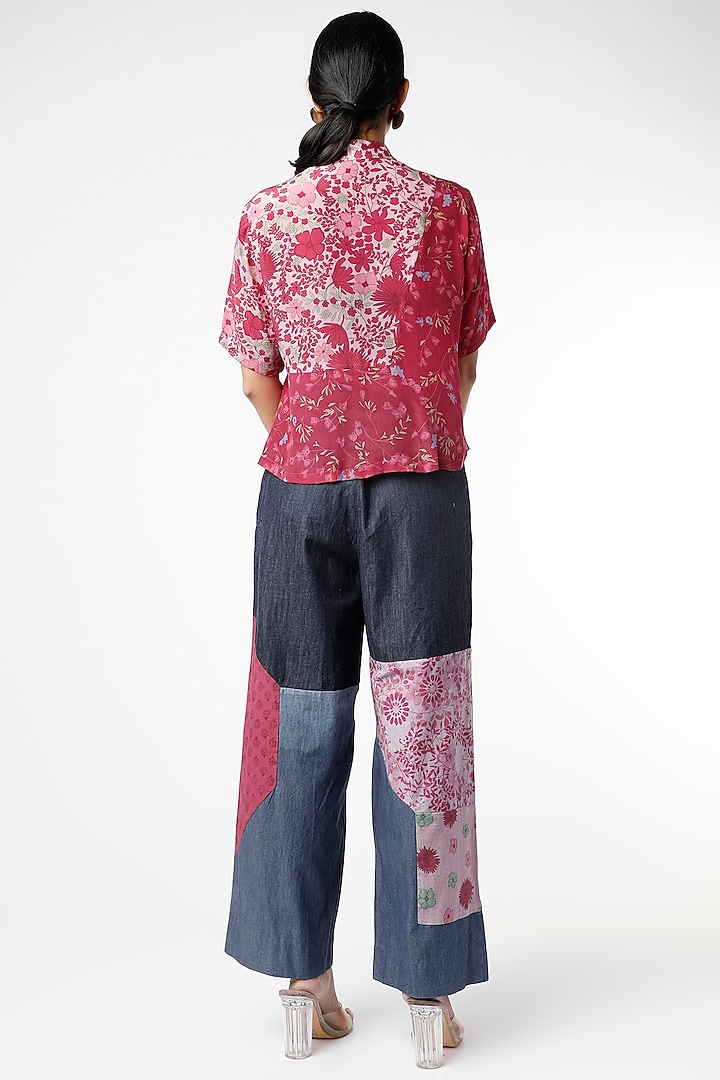 Fuchsia Blocked & Printed Shirt by Vishala Shree at Pernia's Pop Up Shop